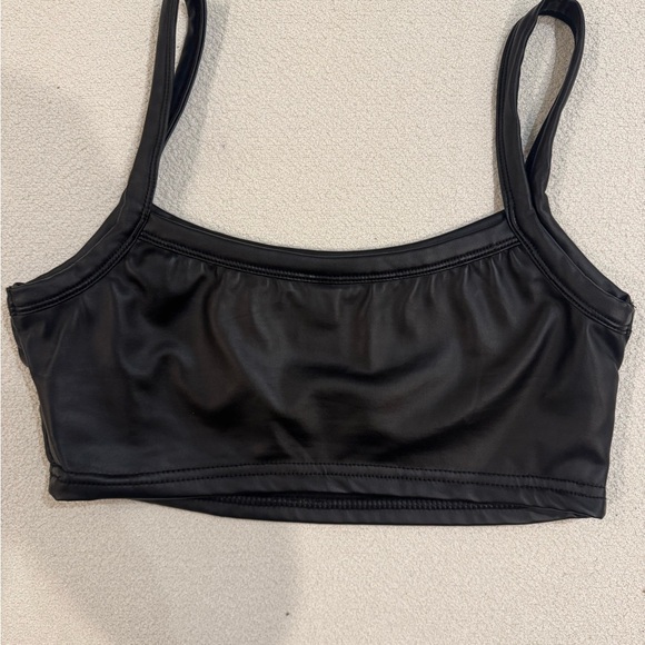 Black Faux Leather Crop Top - Picture 3 of 4